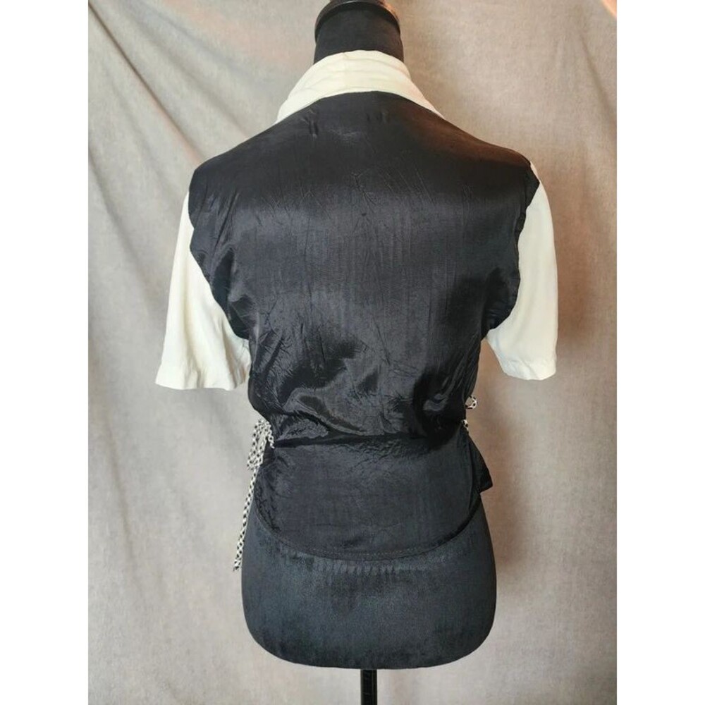 Vintage 90's Sz PS Whimsigoth Academic Black White Checkered Vest Style Blouse - Picture 3 of 6
